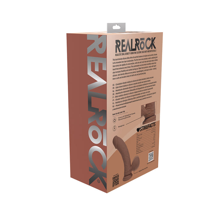Realrock Realistic Dual Density Vibrating Silicone Dildo with Weighted Balls 7 in. Tan