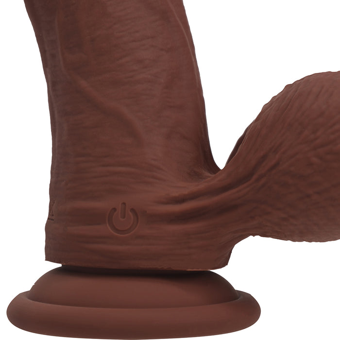 Realrock Realistic Dual Density Vibrating Silicone Dildo with Weighted Balls 8 in. Brown