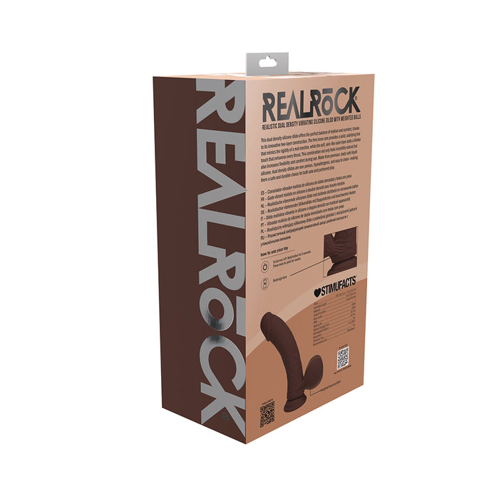 Realrock Realistic Dual Density Vibrating Silicone Dildo with Weighted Balls 8 in. Brown
