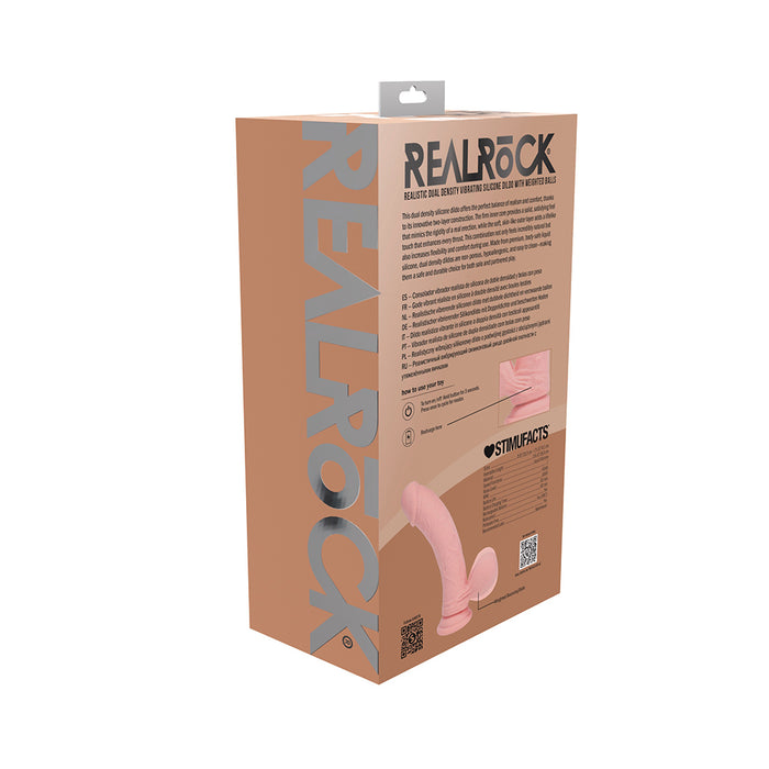 Realrock Realistic Dual Density Vibrating Silicone Dildo with Weighted Balls 8 in. Beige