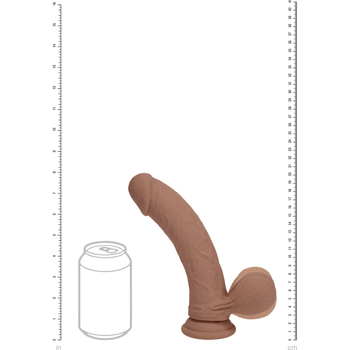 Realrock Realistic Dual Density Vibrating Silicone Dildo with Weighted Balls 8 in. Tan