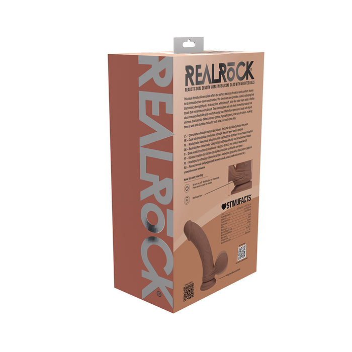 Realrock Realistic Dual Density Vibrating Silicone Dildo with Weighted Balls 8 in. Tan