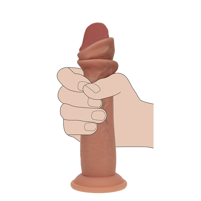 Realrock Sliding Skin Dual Density Silicone Dildo 7 in. Tan