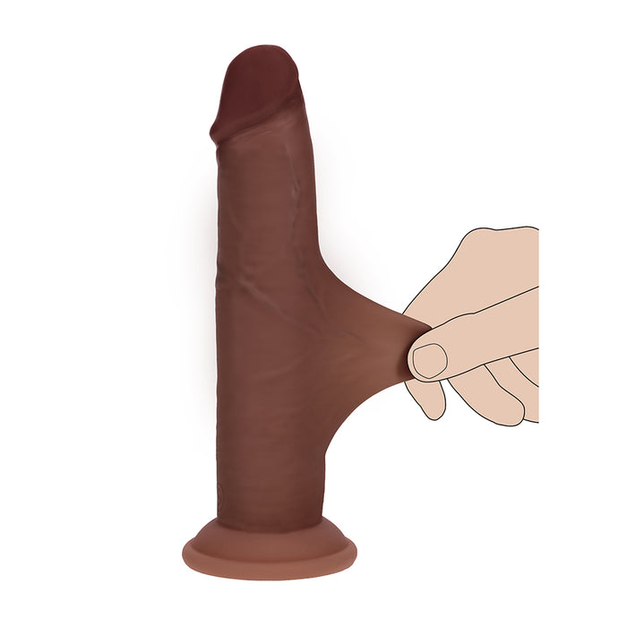 Realrock Sliding Skin Dual Density Silicone Dildo 8 in. Brown