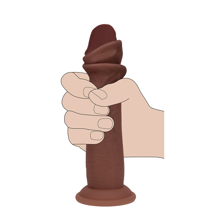 Realrock Sliding Skin Dual Density Silicone Dildo 8 in. Brown