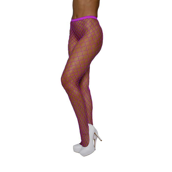 Dreamgirl High-Waist Fence Net Pantyhose Neon Magenta O/S