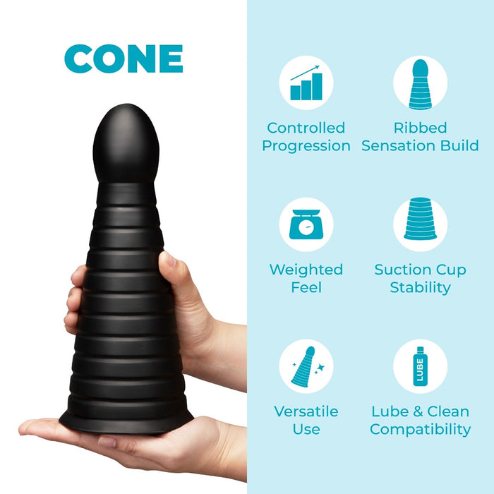 b-Vibe Cone 10 in. Tapered & Ribbed Dildo with Suction Cup