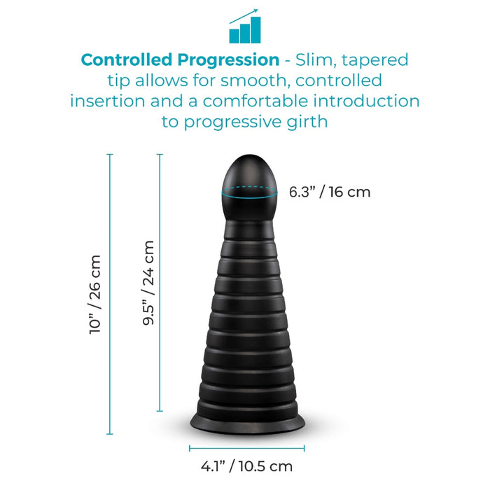 b-Vibe Cone 10 in. Tapered & Ribbed Dildo with Suction Cup