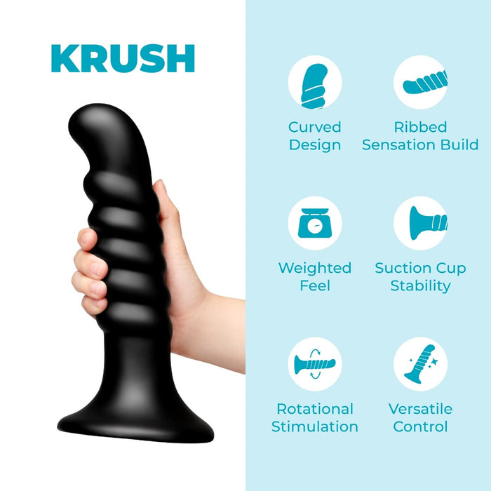b-Vibe Krush 9.5 in. Curved & Ribbed Dildo with Suction Cup