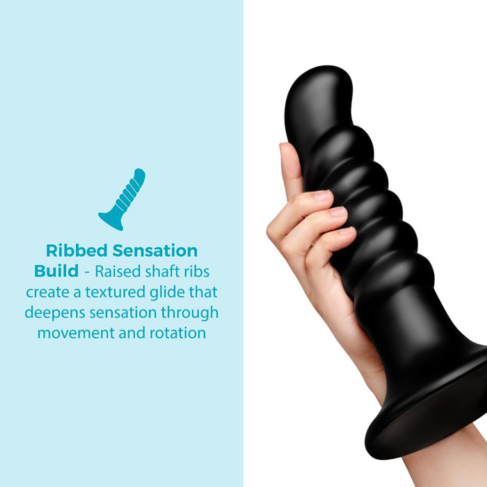 b-Vibe Krush 9.5 in. Curved & Ribbed Dildo with Suction Cup