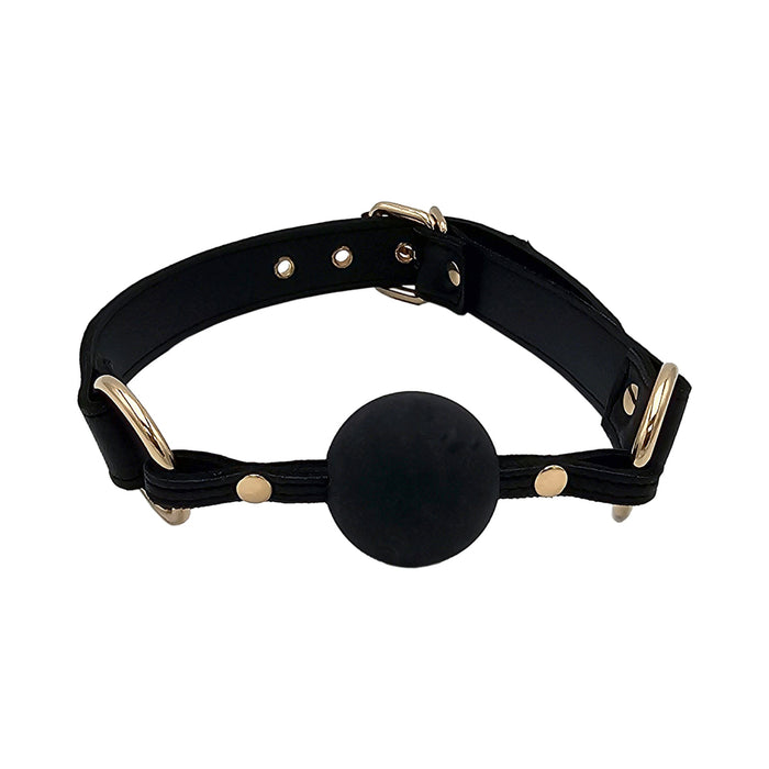 Rouge Leather Ball Gag Black with Gold Accessories