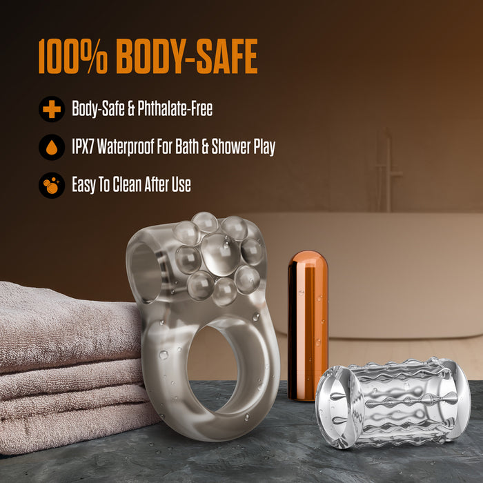 Stay Hard Vibrating Cock Ring Set with Sleeve 1
