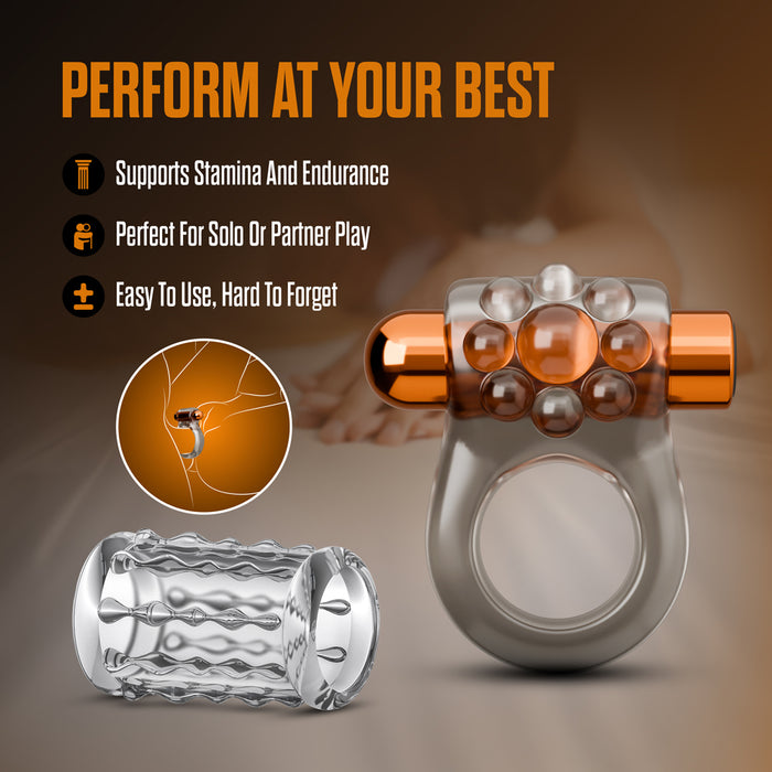 Stay Hard Vibrating Cock Ring Set with Sleeve 1