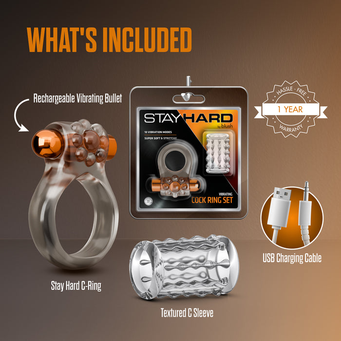 Stay Hard Vibrating Cock Ring Set with Sleeve 1