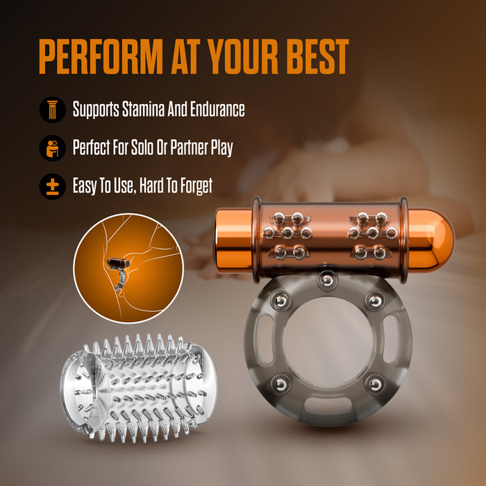 Stay Hard Vibrating Cock Ring Set with Sleeve 3