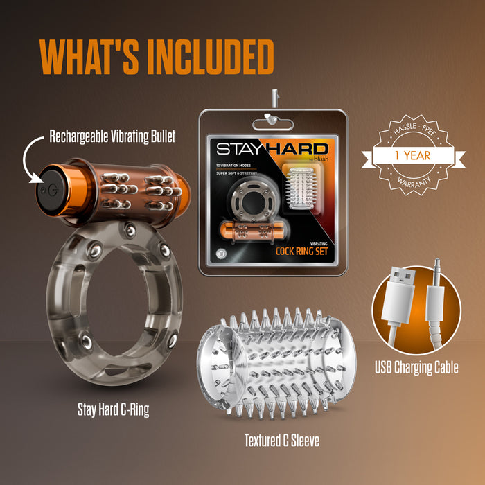 Stay Hard Vibrating Cock Ring Set with Sleeve 3
