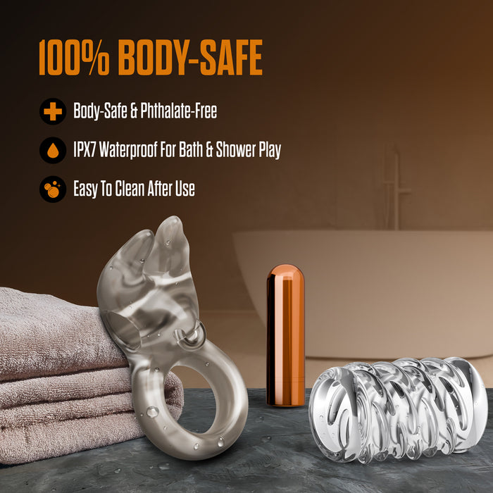 Stay Hard Vibrating Cock Ring Set with Sleeve 4