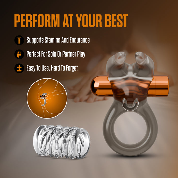 Stay Hard Vibrating Cock Ring Set with Sleeve 4