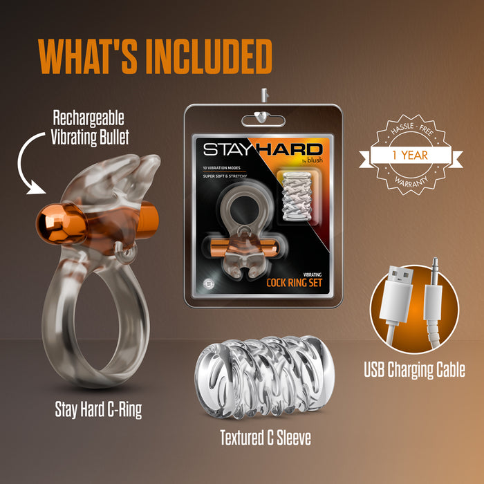 Stay Hard Vibrating Cock Ring Set with Sleeve 4