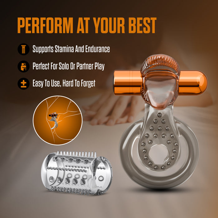Stay Hard Vibrating Cock Ring Set with Sleeve 5