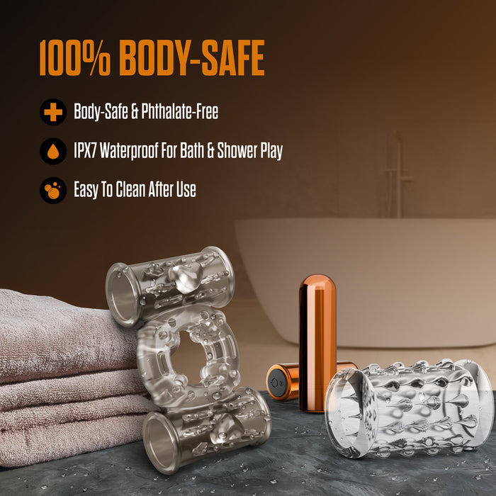 Stay Hard Vibrating Cock Ring Set with Sleeve and 2 Bullets