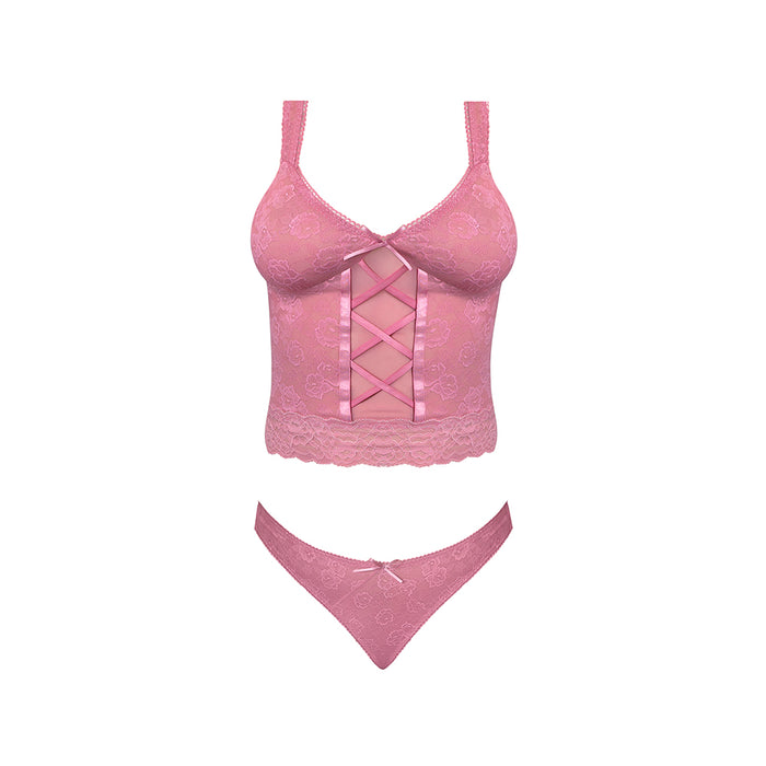Magic Silk Wisteria Mist Bustier Cami & Thong Set Pink Queen Size