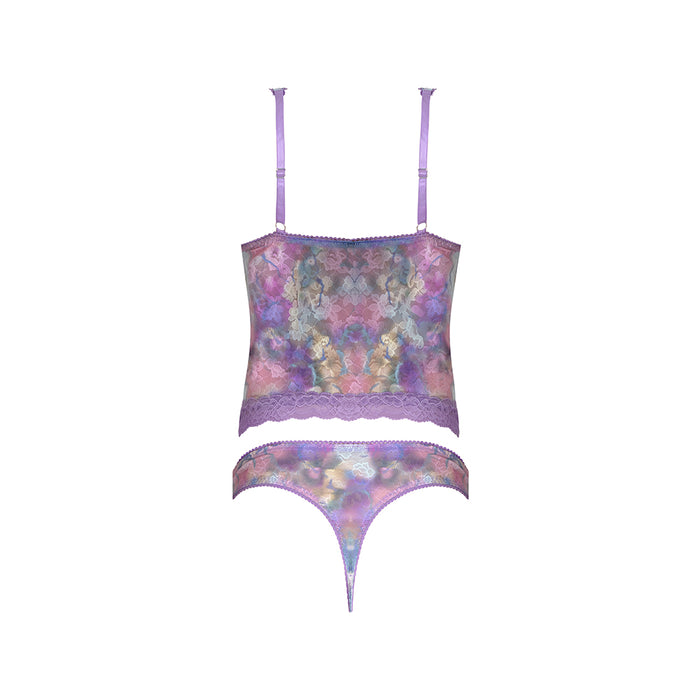 Magic Silk Wisteria Mist Bustier Cami & Thong Set Floral L/XL