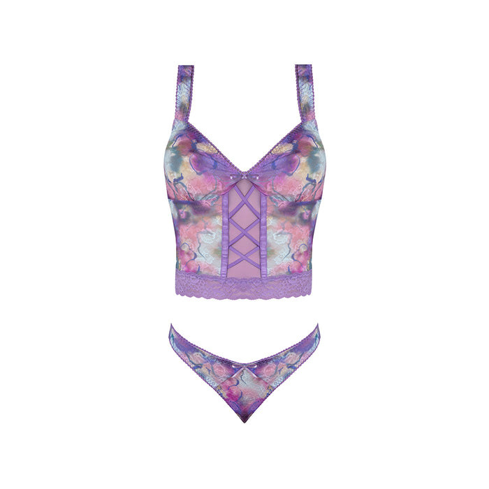 Magic Silk Wisteria Mist Bustier Cami & Thong Set Floral Queen Size