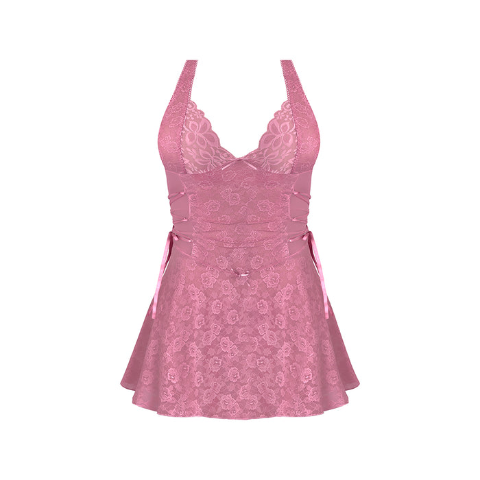 Magic Silk Wisteria Mist Halter Babydoll & G-Set Pink Queen Size