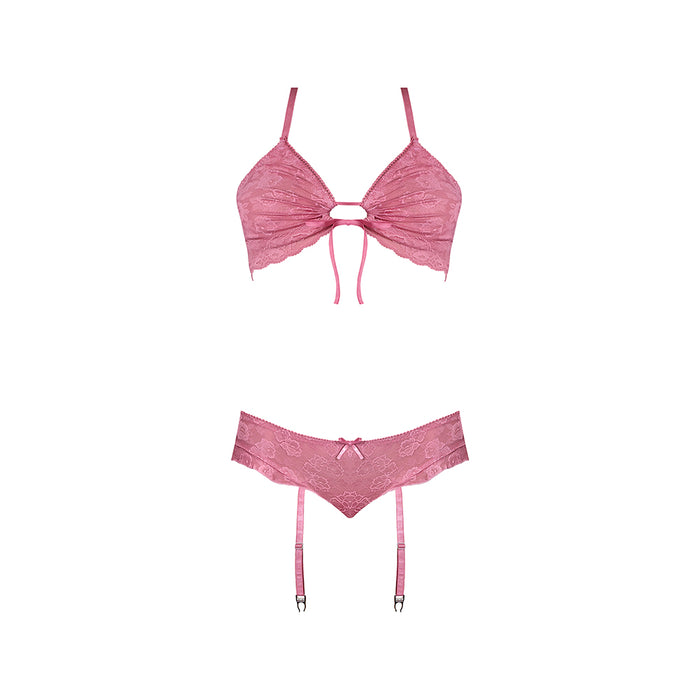 Magic Silk Wisteria Mist Bralette & Panty with Removable Garters Pink S/M