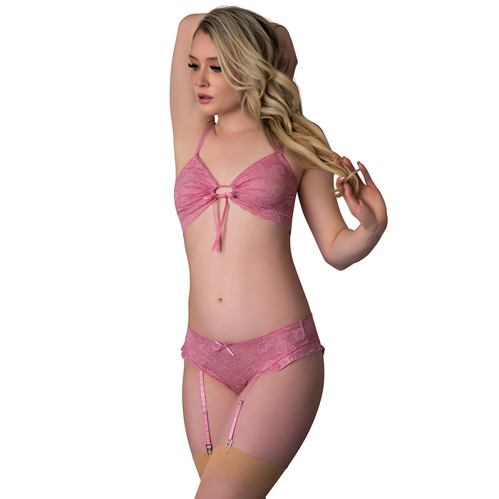 Magic Silk Wisteria Mist Bralette & Panty with Removable Garters Pink L/XL