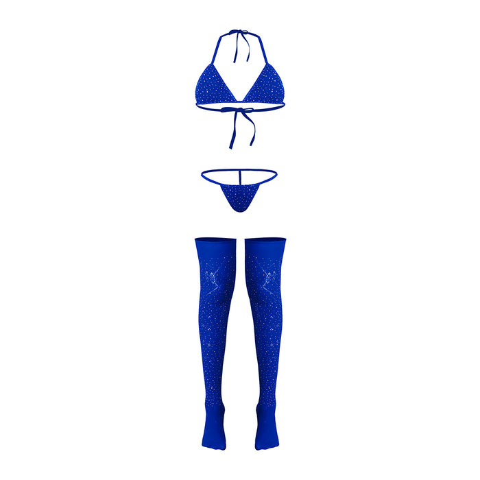 Magic Silk Seamless Bra, Panty & Thigh Highs Blue O/S