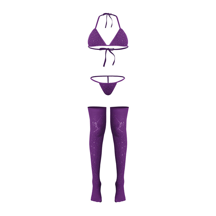 Magic Silk Seamless Bra, Panty & Thigh Highs Violet O/S