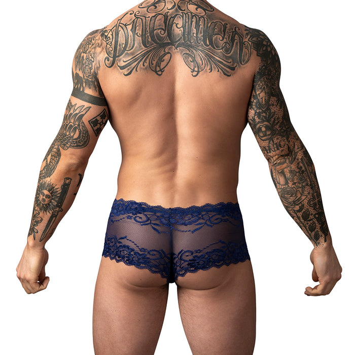 Male Power Sassy Lace Mini Short Sheer Pouch Navy S