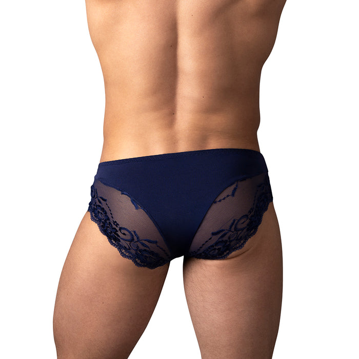 Male Power Sassy Lace Bikini Sold Pouch Navy M