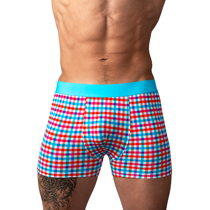 Male Power So Cumfy Gingham Boxer Brief Turquoise XL