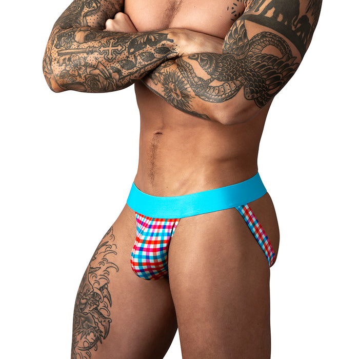 Male Power So Cumfy Gingham Jock Turquoise L/XL