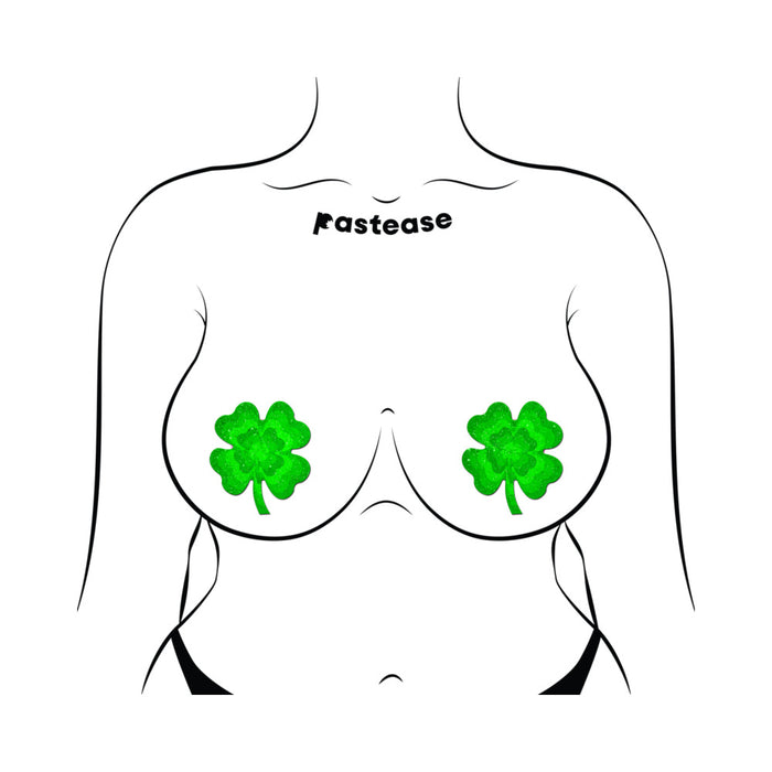 Pastease Four Leaf Clover Green Glitter Velvet Pumping Shamrock Nipple Pasties