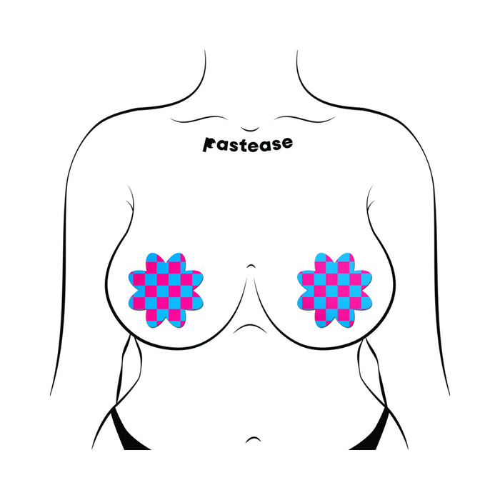 Pastease Neon Checkered Pink & Blue Petal Breast Pasties