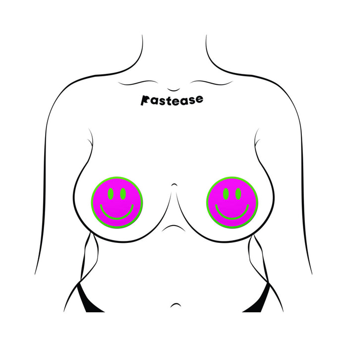 Pastease Neon Green Glow-in-the-Dark Pink Smiley Face Breast Pasties