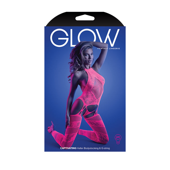 Fantasy Lingerie Glow Captivating High Neck Halter Bodystocking & G-String Panty O/S