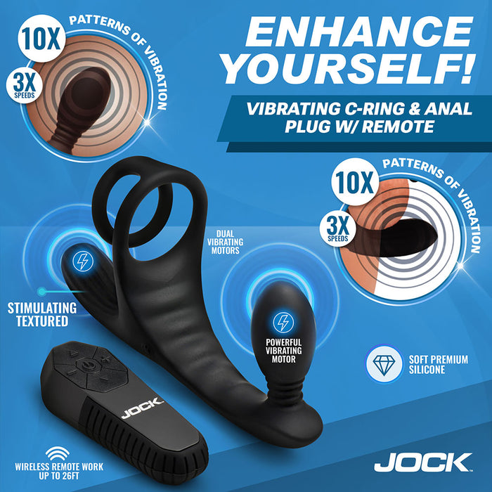 JOCK Enhancers Triple Rush Vibrating C-Ring&Anal Plug w/ Remote