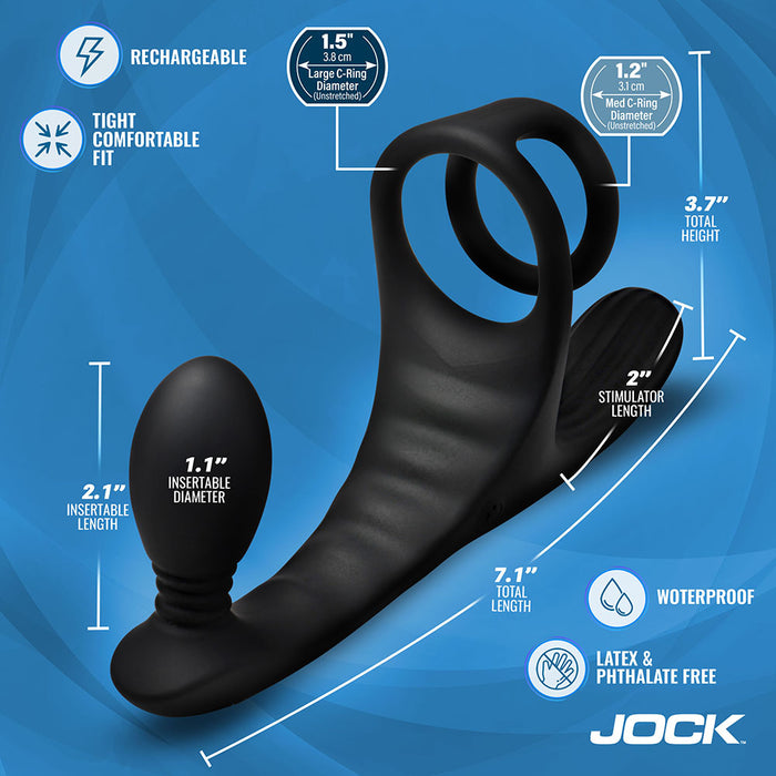 JOCK Enhancers Triple Rush Vibrating C-Ring&Anal Plug w/ Remote
