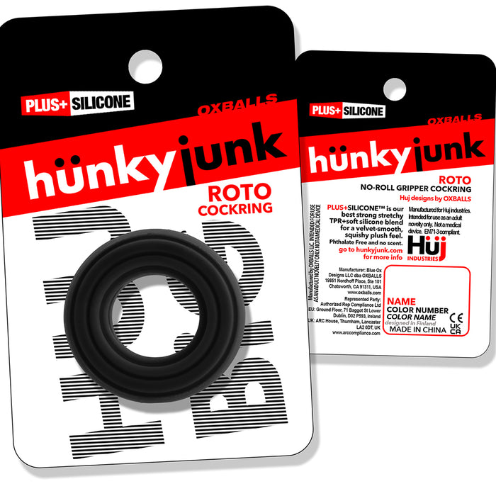 Hunkyjunk Roto Grooved Gripper-Ribbed Cockring Black Fog