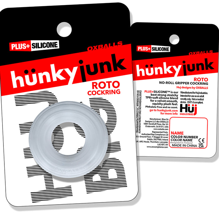 Hunkyjunk Roto Grooved Gripper-Ribbed Cockring Clear Steam