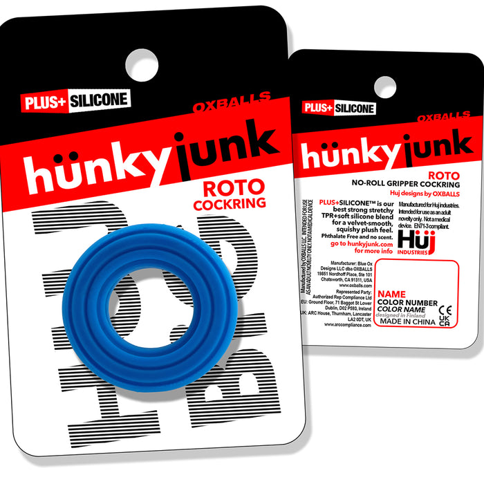 Hunkyjunk Roto Grooved Gripper-Ribbed Cockring Teal Fizz