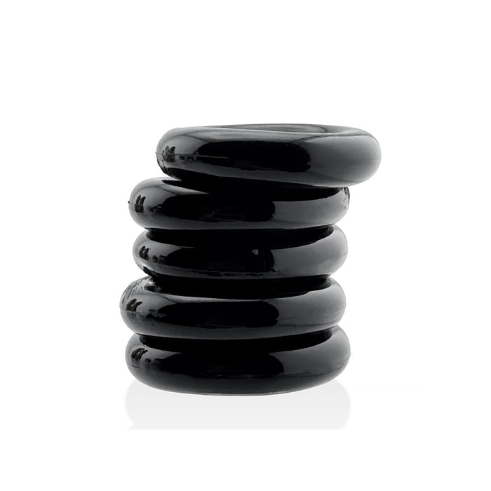 Hunkyjunk Jacker 5-Stack Five-Pack Tube Super-Strong Cockrings Black
