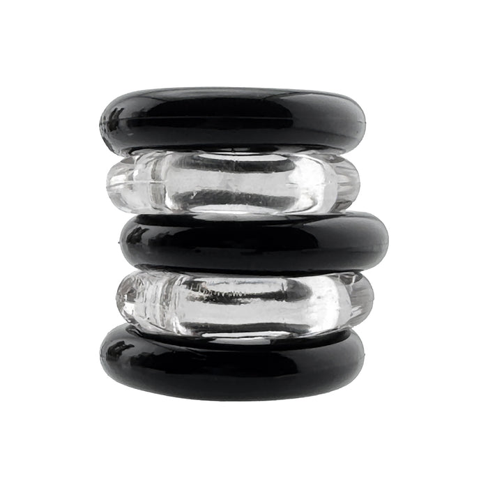 Hunkyjunk Jacker 5-Stack Five-Pack Tube Super-Strong Cockrings Clear/Black