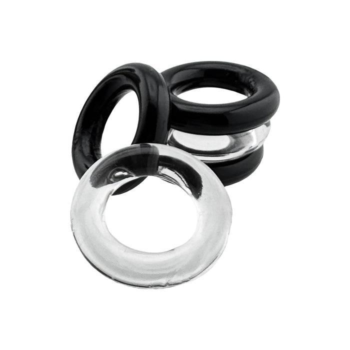 Hunkyjunk Jacker 5-Stack Five-Pack Tube Super-Strong Cockrings Clear/Black