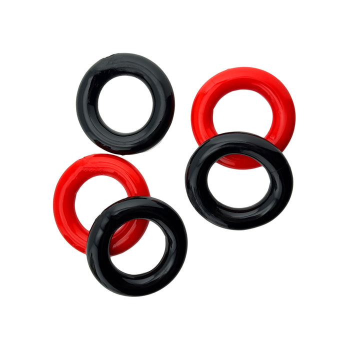 Hunkyjunk Jacker 5-Stack Five-Pack Tube Super-Strong Cockrings Red/Black